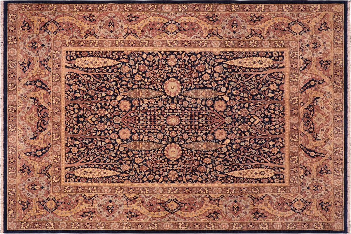 handmade Traditional Sarook Blue Aubergine Hand Knotted RECTANGLE 100% WOOL area rug 8' x 10'