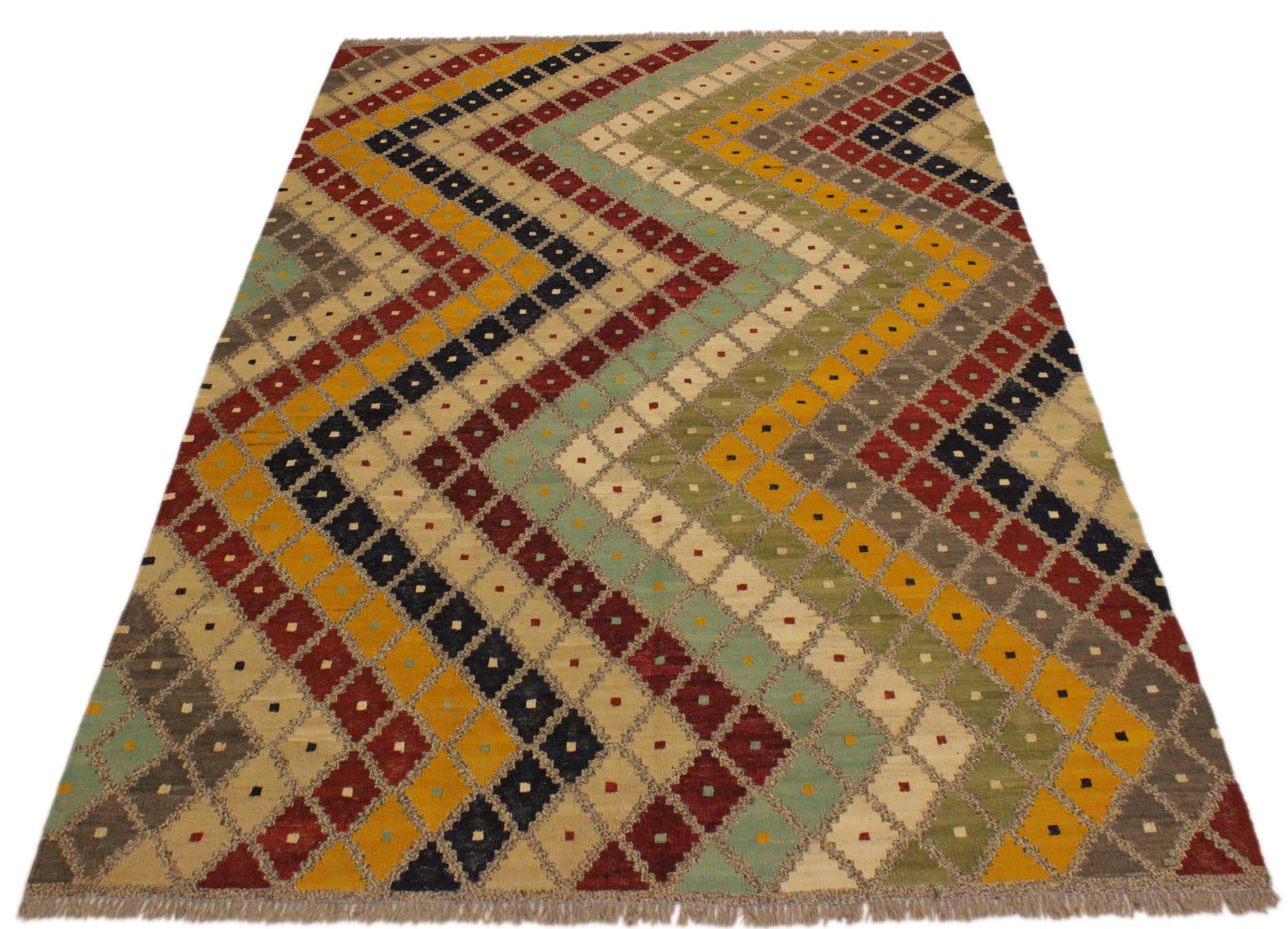 handmade Modern Kilim Gray Beige Hand-Woven RECTANGLE 100% WOOL area rug 5x7