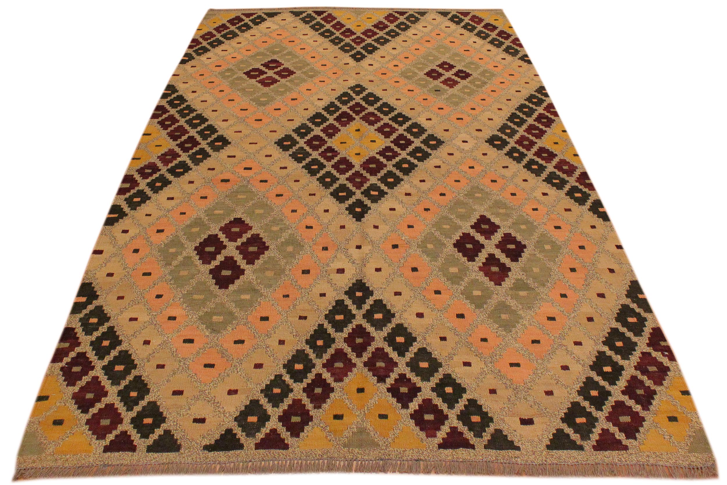 handmade Geometric Kilim Tan Beige Hand-Woven RECTANGLE 100% WOOL area rug 5 x 7