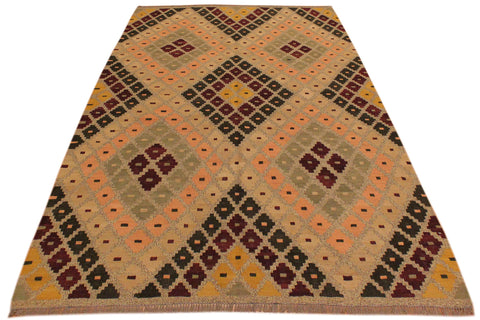 handmade Geometric Kilim Tan Beige Hand-Woven RECTANGLE 100% WOOL area rug 5 x 7