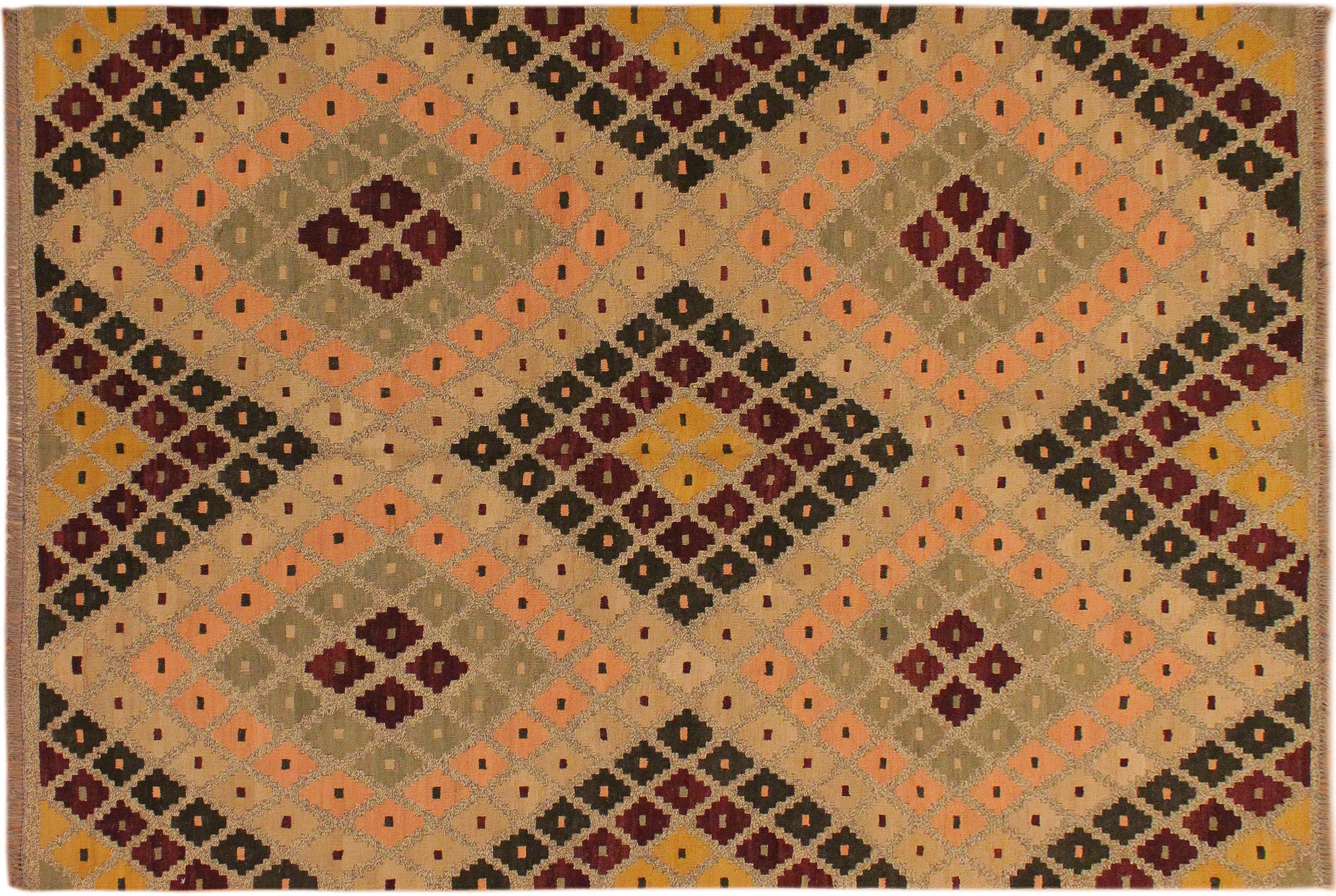 handmade Geometric Kilim Tan Beige Hand-Woven RECTANGLE 100% WOOL area rug 5 x 7
