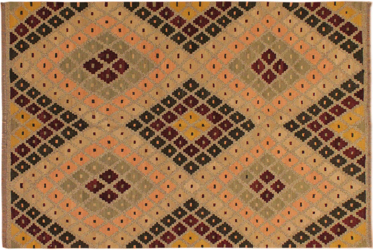 handmade Geometric Kilim Tan Beige Hand-Woven RECTANGLE 100% WOOL area rug 5 x 7