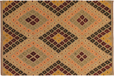 handmade Geometric Kilim Tan Beige Hand-Woven RECTANGLE 100% WOOL area rug 5 x 7