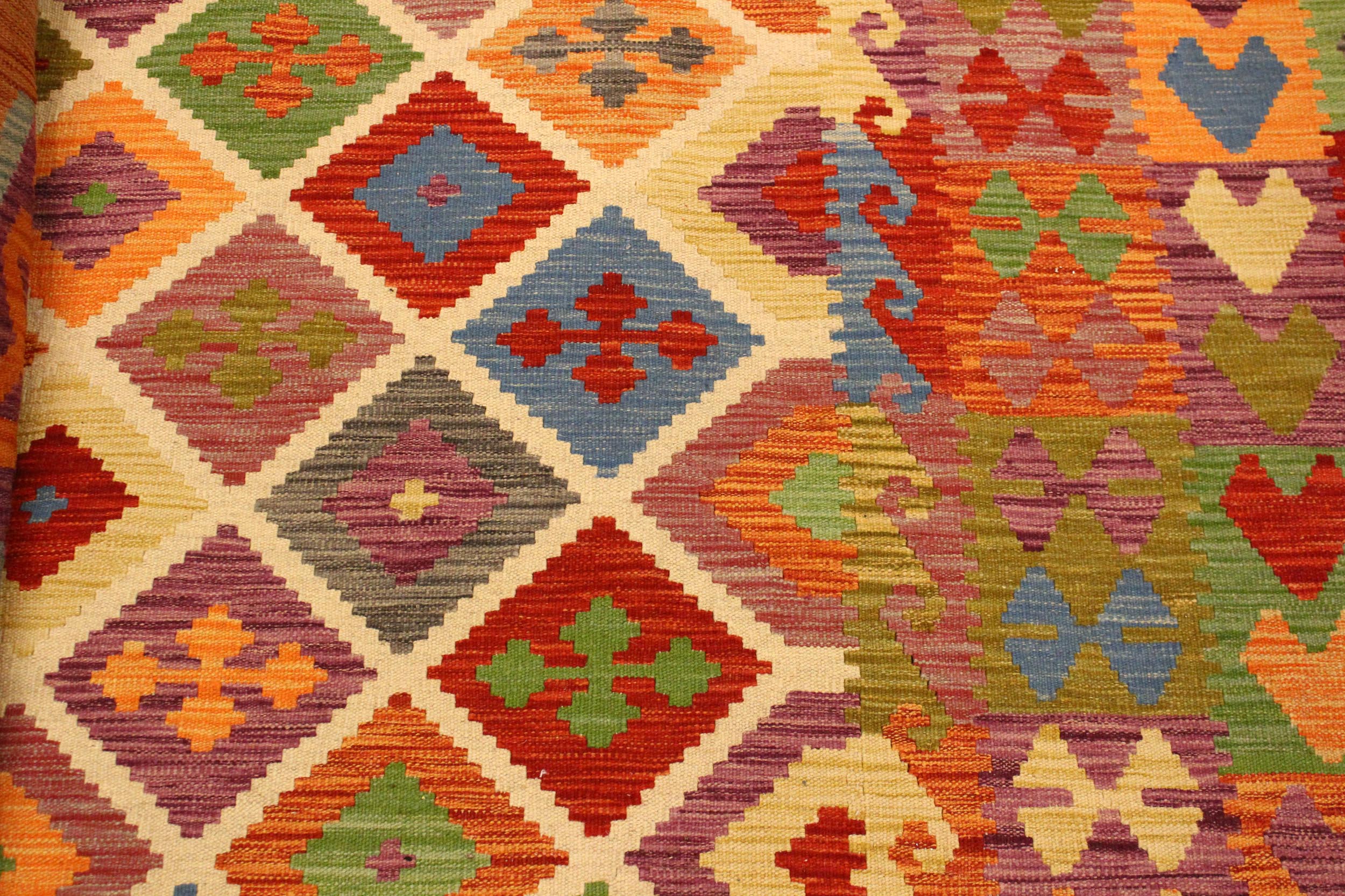 handmade Geometric Kilim Purple Blue Hand-Woven RECTANGLE 100% WOOL area rug 8 x 10