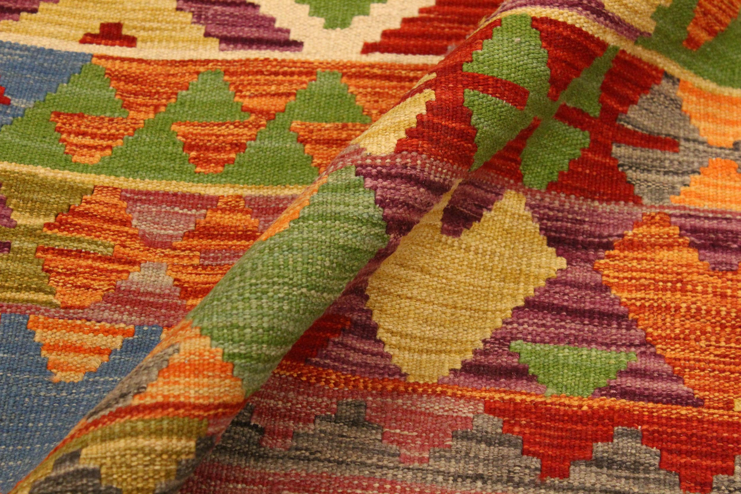 handmade Geometric Kilim Purple Blue Hand-Woven RECTANGLE 100% WOOL area rug 8 x 10