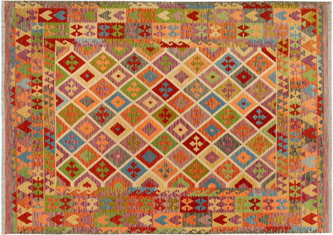 handmade Geometric Kilim Purple Blue Hand-Woven RECTANGLE 100% WOOL area rug 8 x 10