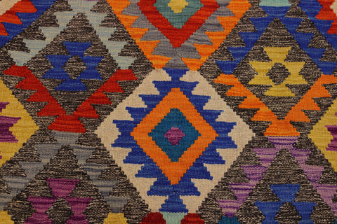 handmade Geometric Kilim Brown Blue Hand-Woven RECTANGLE 100% WOOL area rug 7 x 10