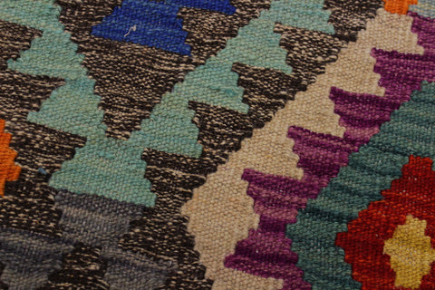 handmade Geometric Kilim Brown Blue Hand-Woven RECTANGLE 100% WOOL area rug 7 x 10