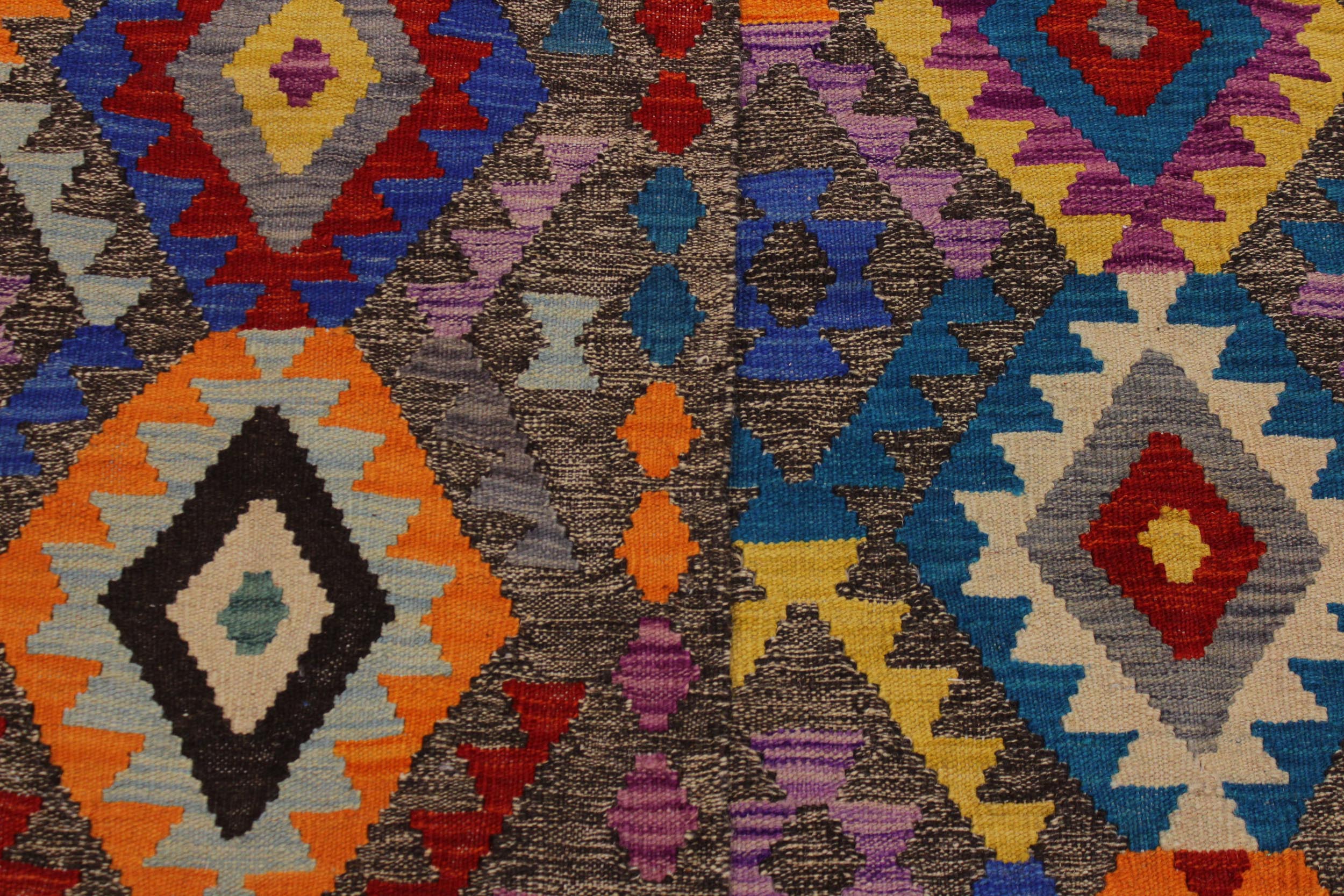 handmade Geometric Kilim Brown Blue Hand-Woven RECTANGLE 100% WOOL area rug 7 x 10