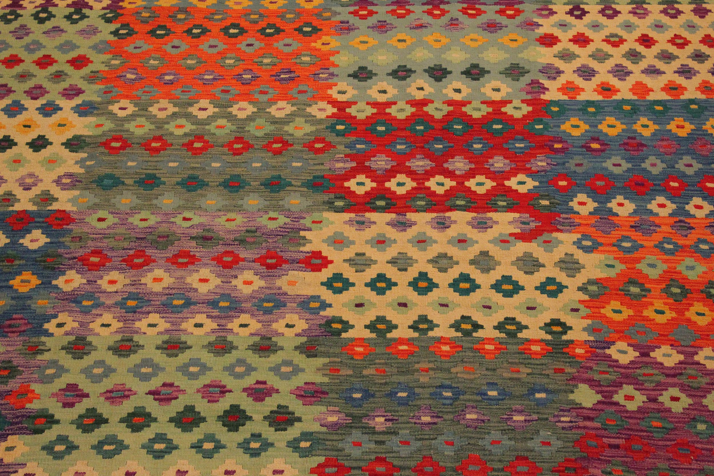 handmade Modern Kilim Green Red Hand-Woven RECTANGLE 100% WOOL area rug 7x10