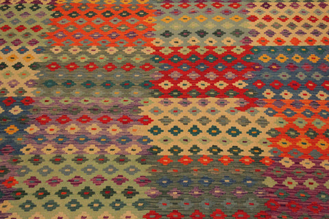 handmade Modern Kilim Green Red Hand-Woven RECTANGLE 100% WOOL area rug 7x10