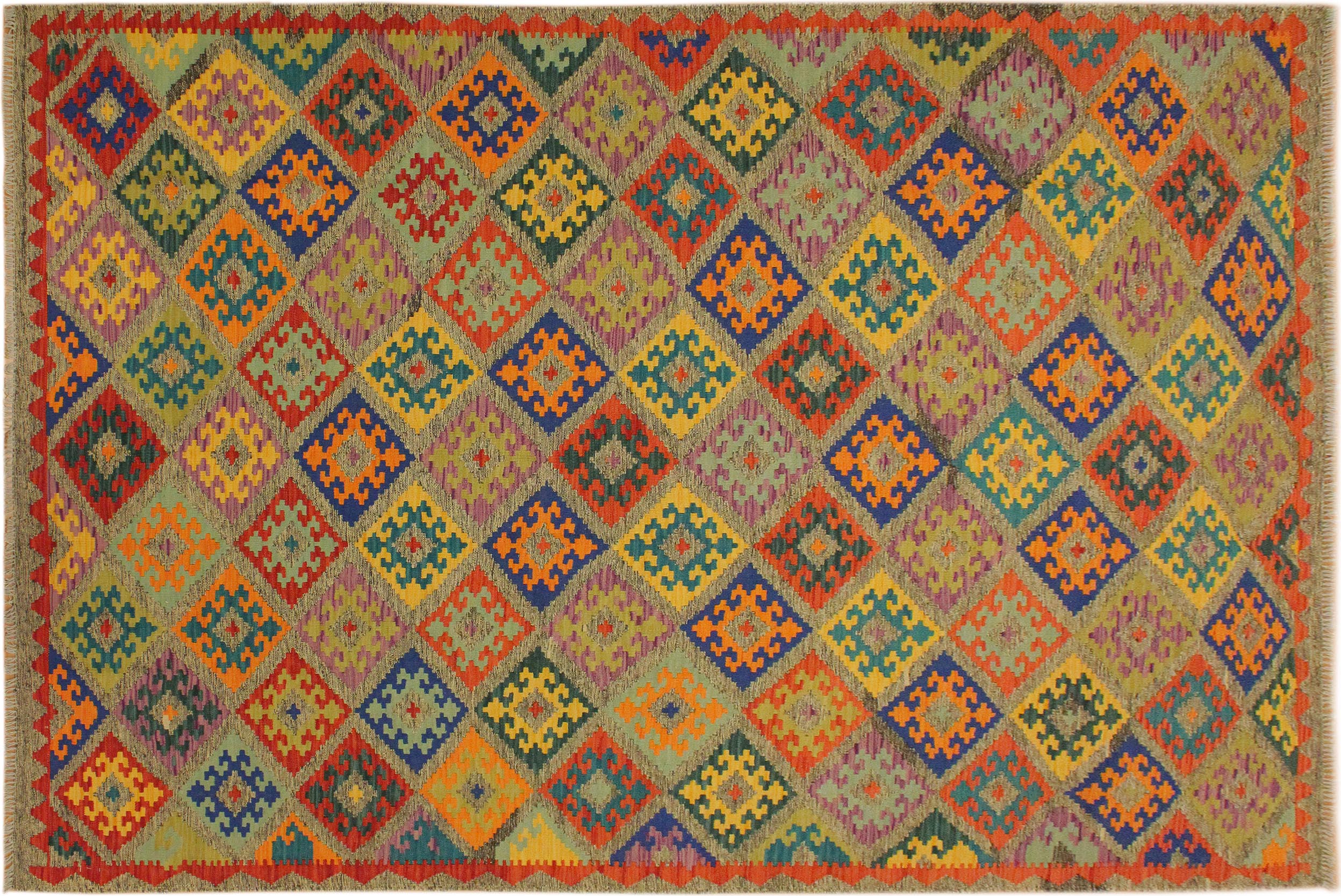 handmade Geometric Kilim Gray Blue Hand-Woven RECTANGLE 100% WOOL area rug 7 x 10