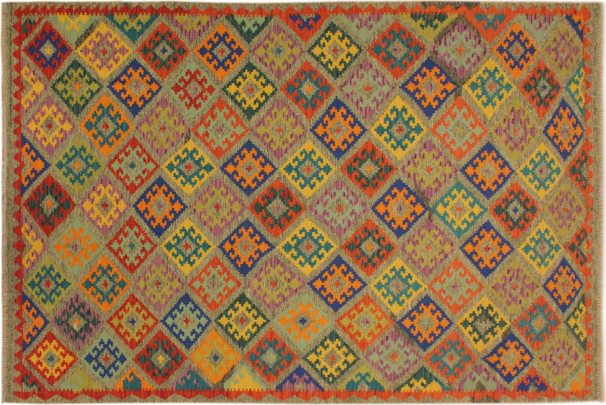 handmade Geometric Kilim Gray Blue Hand-Woven RECTANGLE 100% WOOL area rug 7 x 10