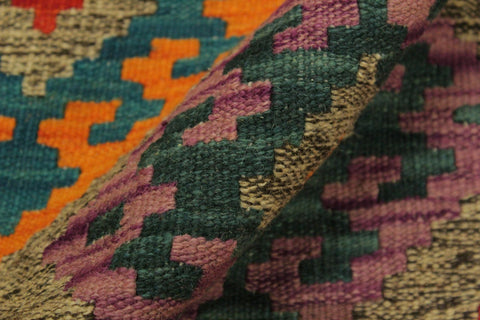 handmade Geometric Kilim Gray Blue Hand-Woven RECTANGLE 100% WOOL area rug 7 x 10