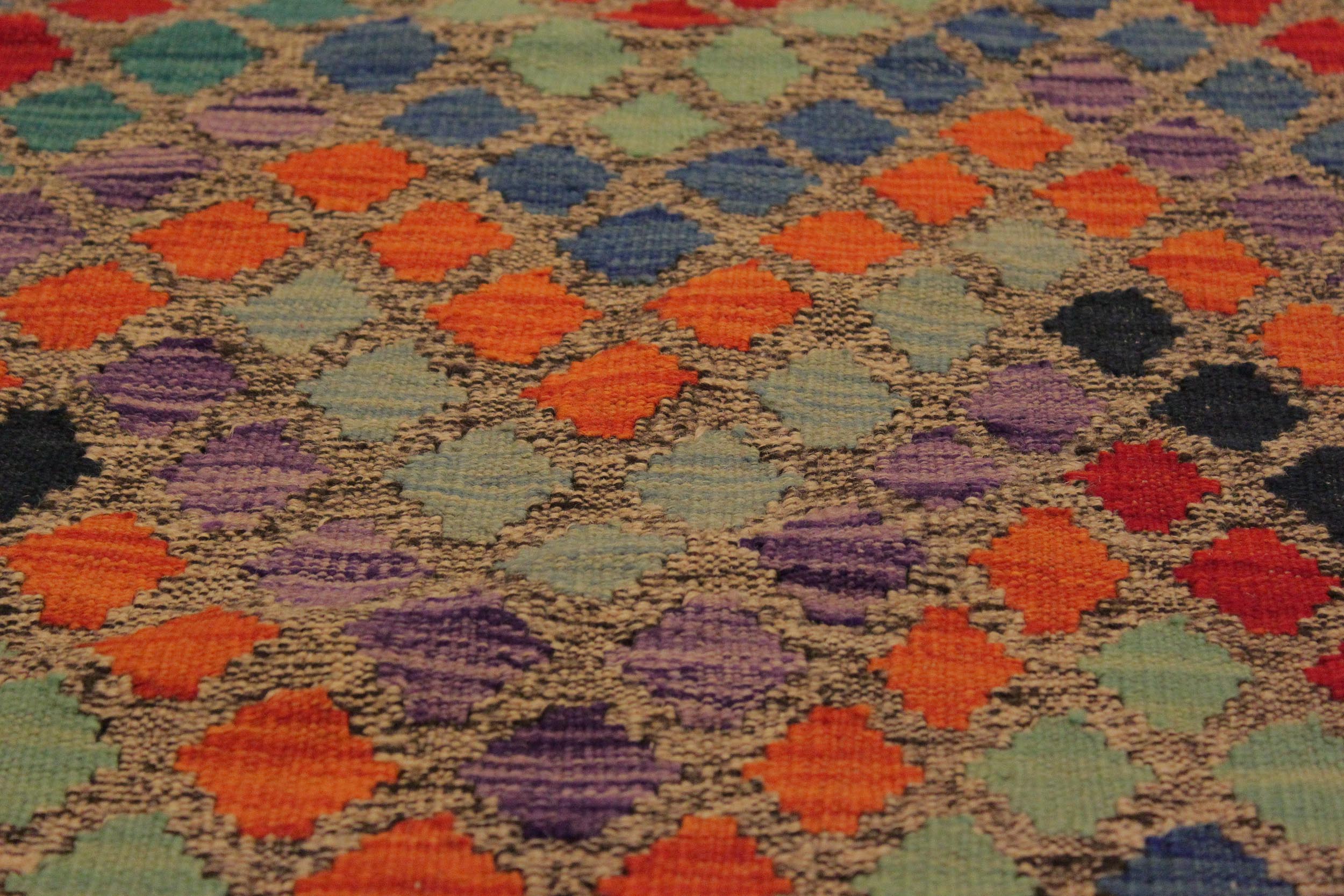 handmade Modern Kilim Brown Blue Hand-Woven RECTANGLE 100% WOOL area rug 6x8