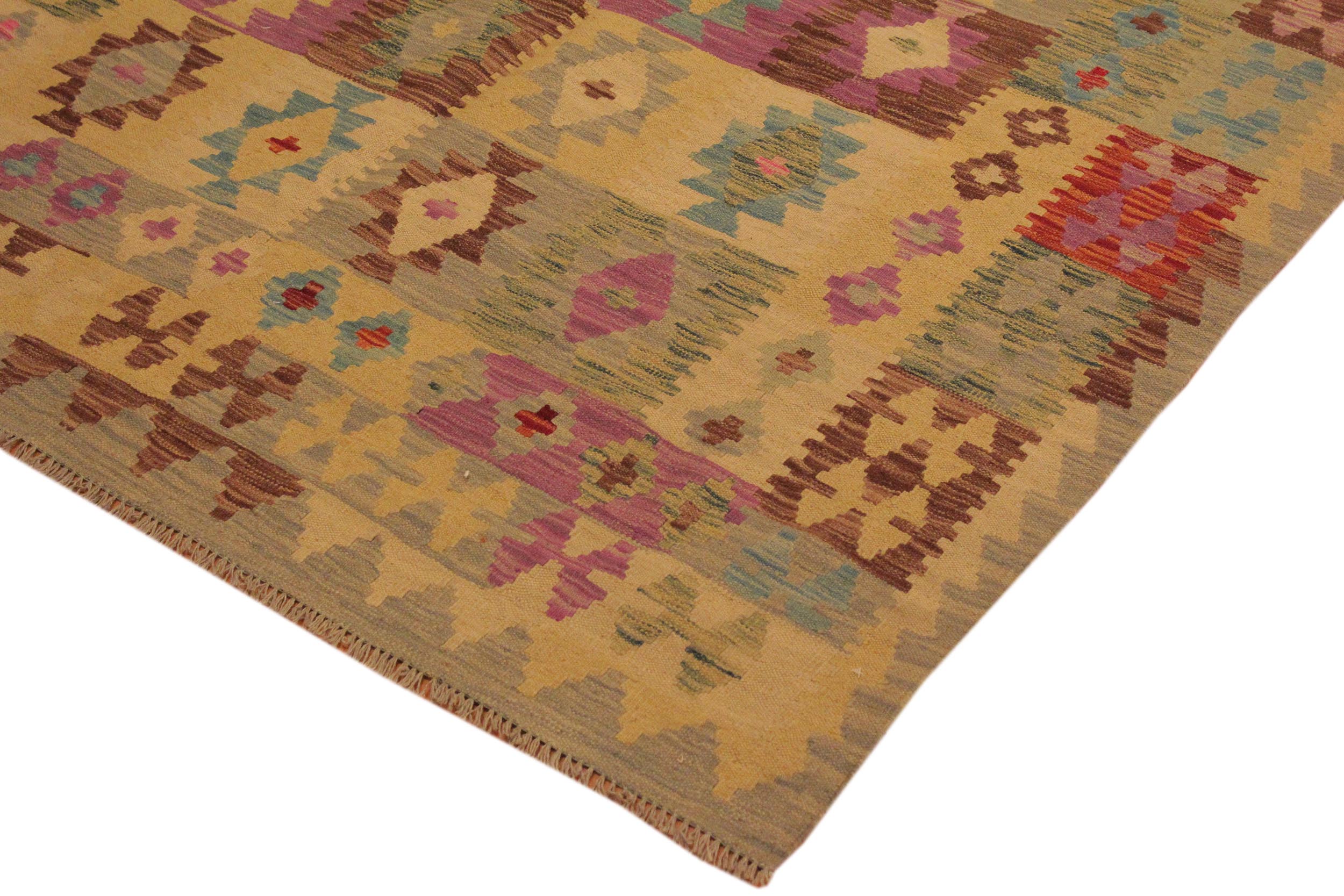 handmade Geometric Kilim Gray Purple Hand-Woven RECTANGLE 100% WOOL area rug 5 x 7