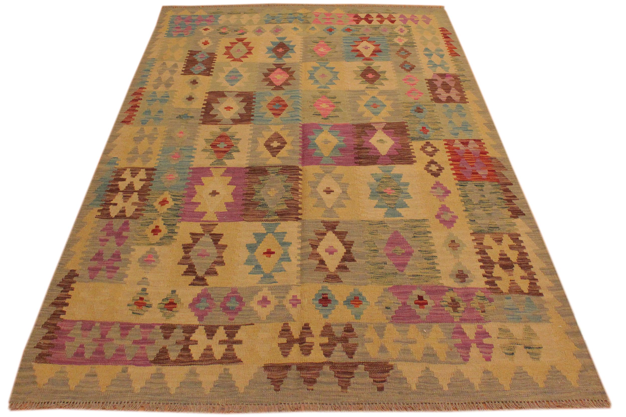 handmade Geometric Kilim Gray Purple Hand-Woven RECTANGLE 100% WOOL area rug 5 x 7