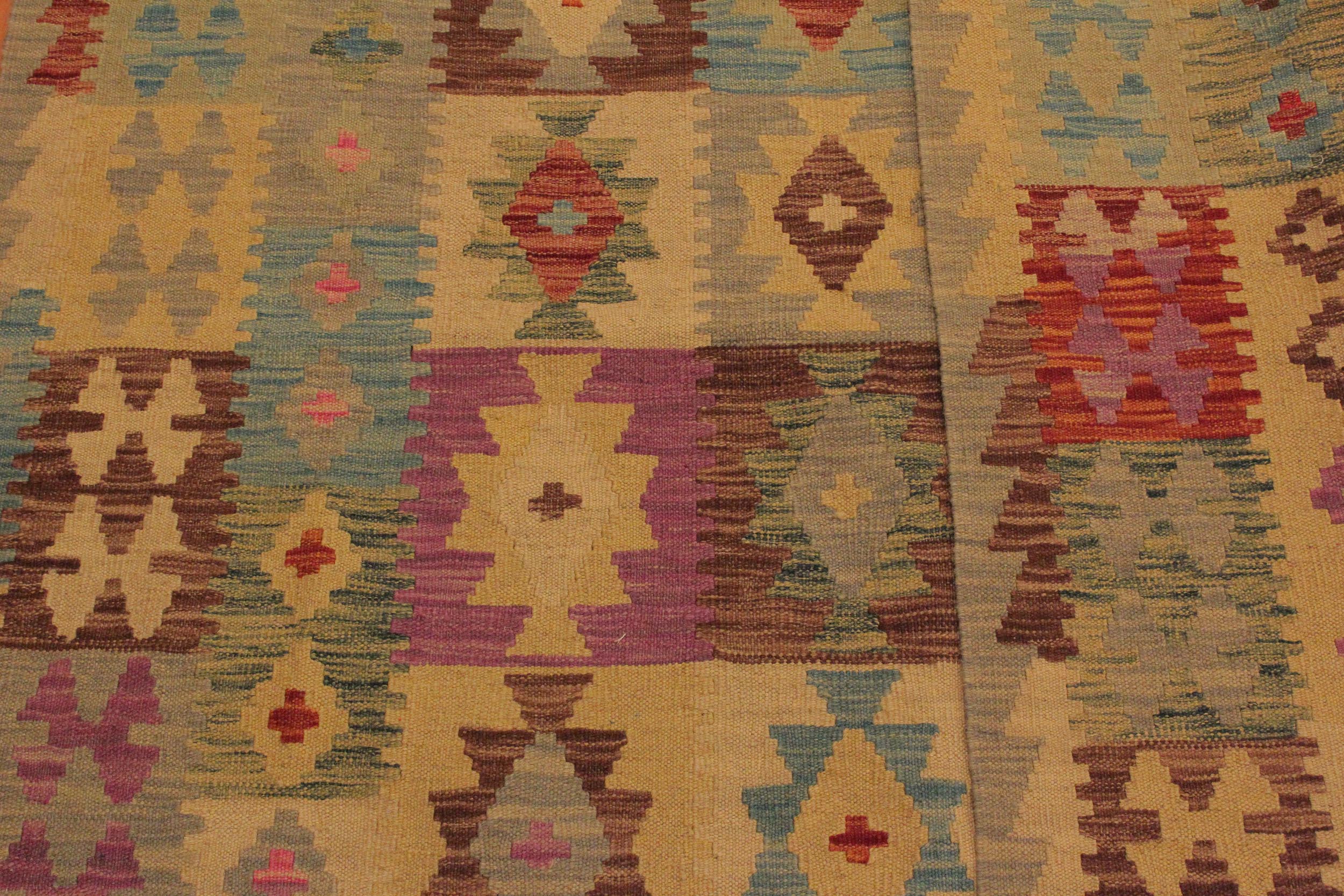 handmade Geometric Kilim Gray Purple Hand-Woven RECTANGLE 100% WOOL area rug 5 x 7