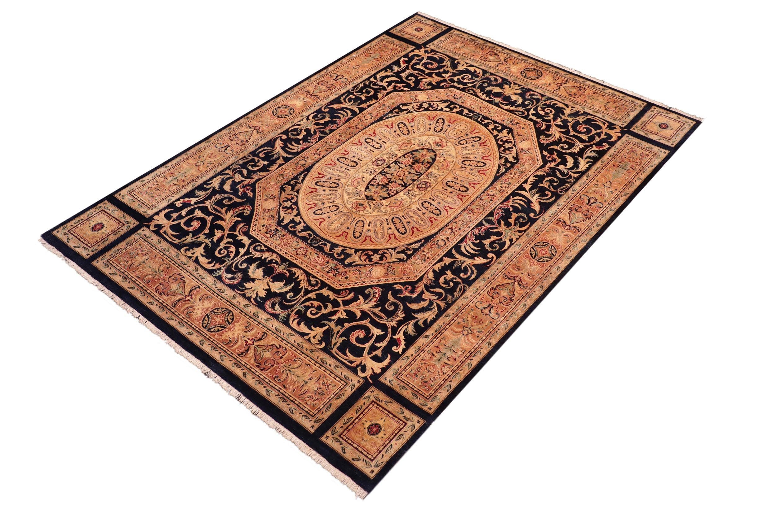 handmade Traditional Tamour Blue Tan Hand Knotted RECTANGLE 100% WOOL area rug 8x11