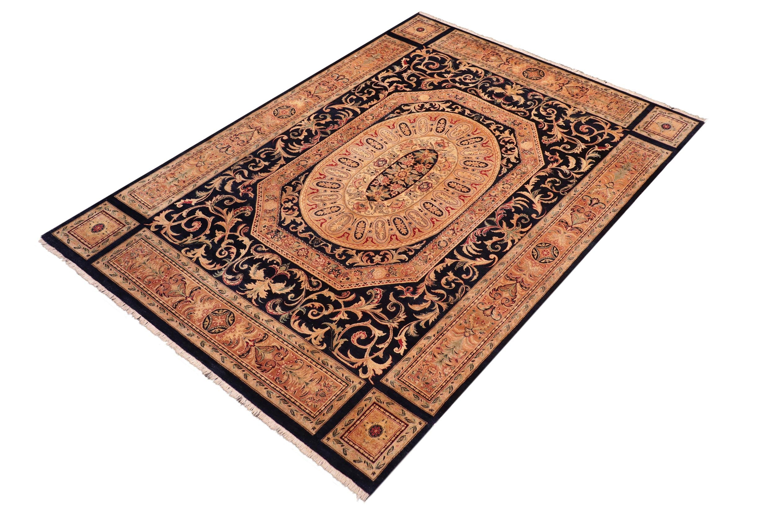 handmade Traditional Tamour Blue Tan Hand Knotted RECTANGLE 100% WOOL area rug 8 x 11