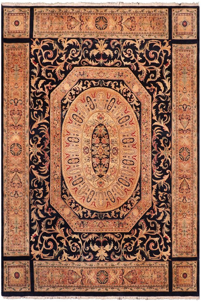Traditional Tamour Nora Blue Tan Hand Knotted Area rugs 8X11
