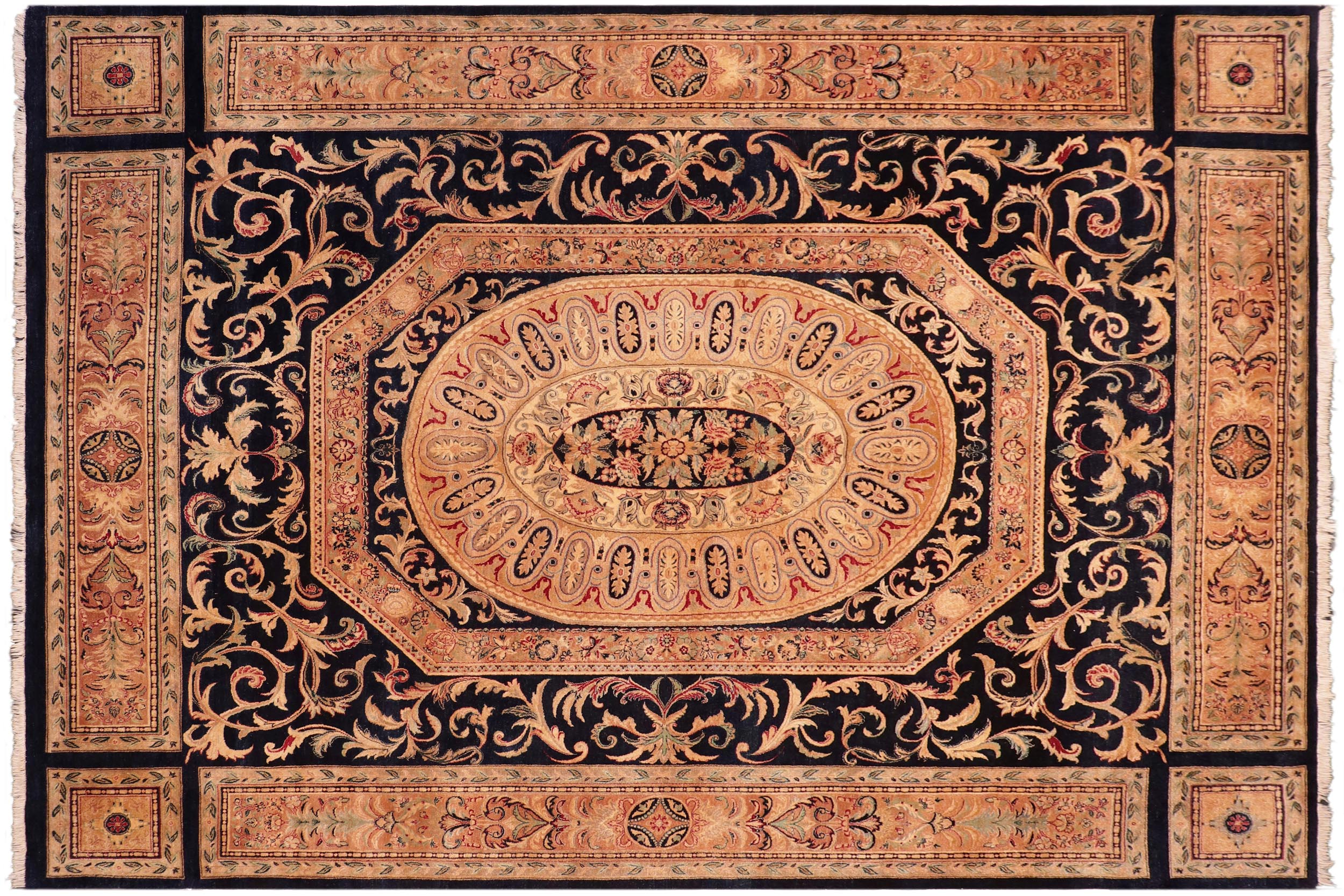 handmade Traditional Tamour Blue Tan Hand Knotted RECTANGLE 100% WOOL area rug 8 x 11