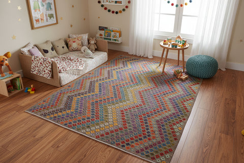 handmade Modern Kilim Grey Blue Hand-Woven RECTANGLE 100% WOOL area rug 8x11