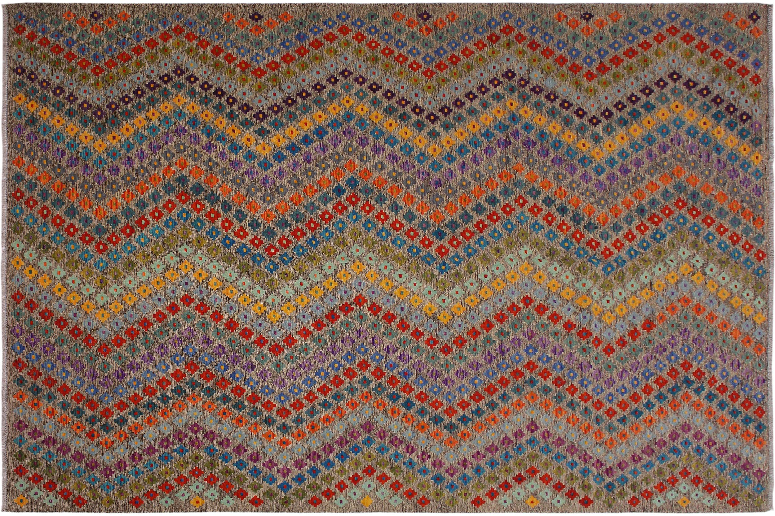 handmade Modern Kilim Grey Blue Hand-Woven RECTANGLE 100% WOOL area rug 8x11