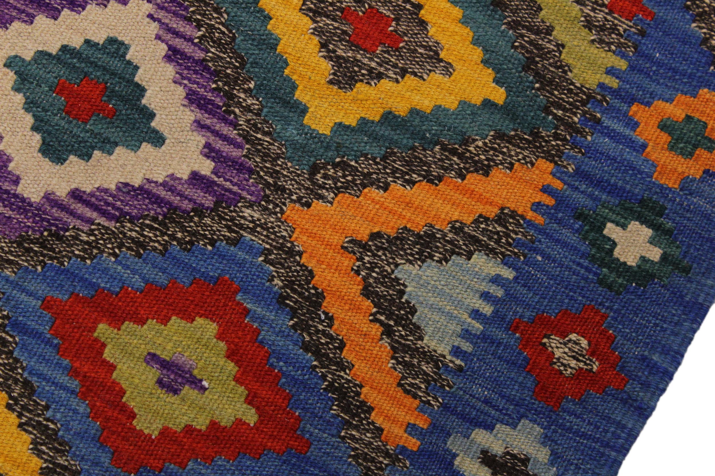 handmade Geometric Kilim Brown Blue Hand-Woven RECTANGLE 100% WOOL area rug 5 x 8