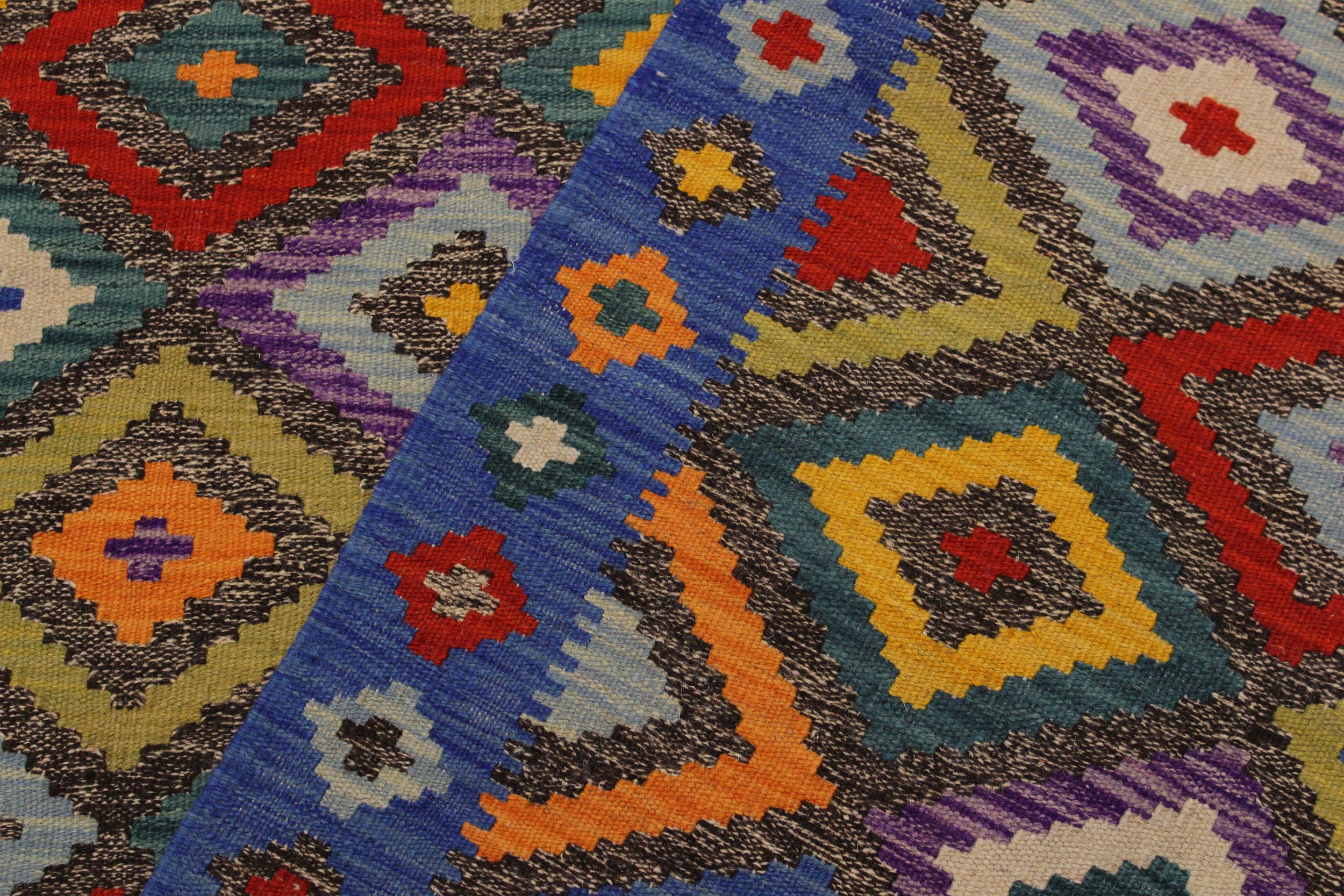 handmade Geometric Kilim Brown Blue Hand-Woven RECTANGLE 100% WOOL area rug 5 x 8