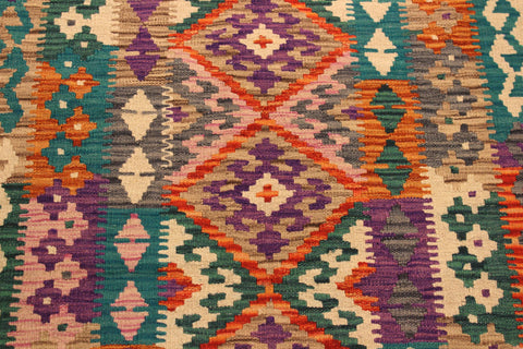 handmade Geometric Kilim Rust Green Hand-Woven RECTANGLE 100% WOOL area rug 3' x 5'
