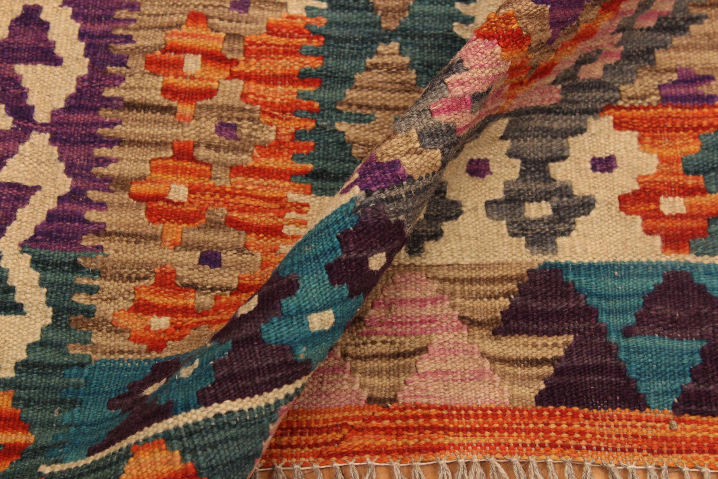 handmade Geometric Kilim Rust Green Hand-Woven RECTANGLE 100% WOOL area rug 3' x 5'