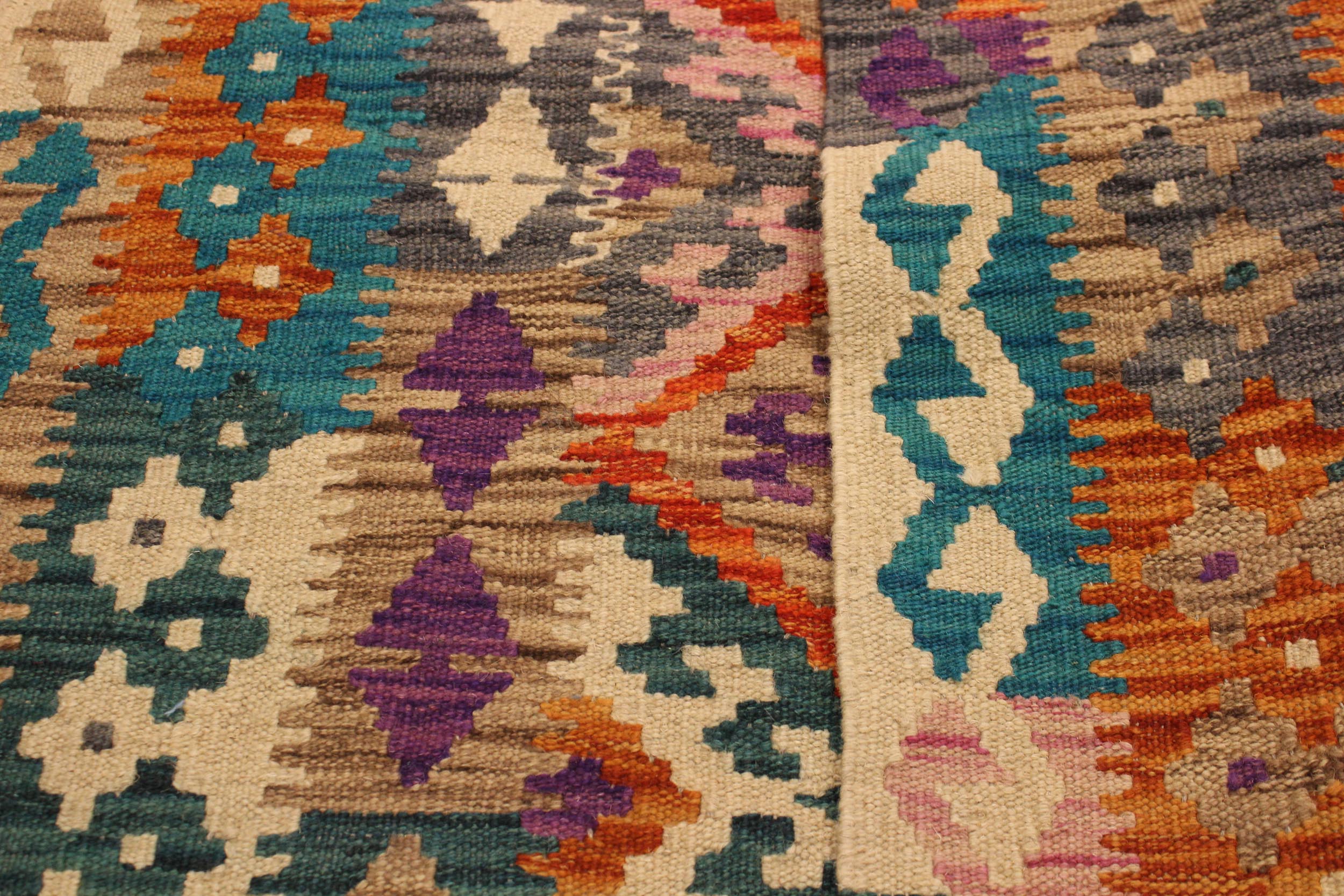 handmade Geometric Kilim Rust Green Hand-Woven RECTANGLE 100% WOOL area rug 3' x 5'