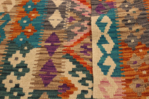 handmade Geometric Kilim Rust Green Hand-Woven RECTANGLE 100% WOOL area rug 3' x 5'