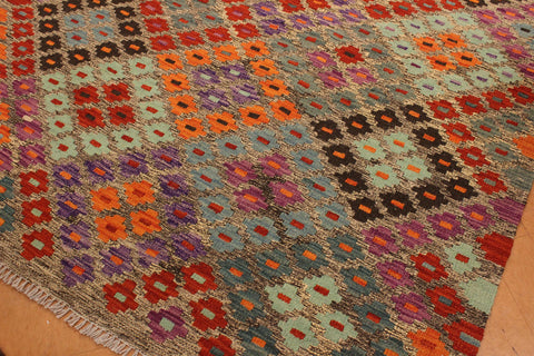 handmade Geometric Kilim Brown Red Hand-Woven RECTANGLE 100% WOOL area rug 4 x 6