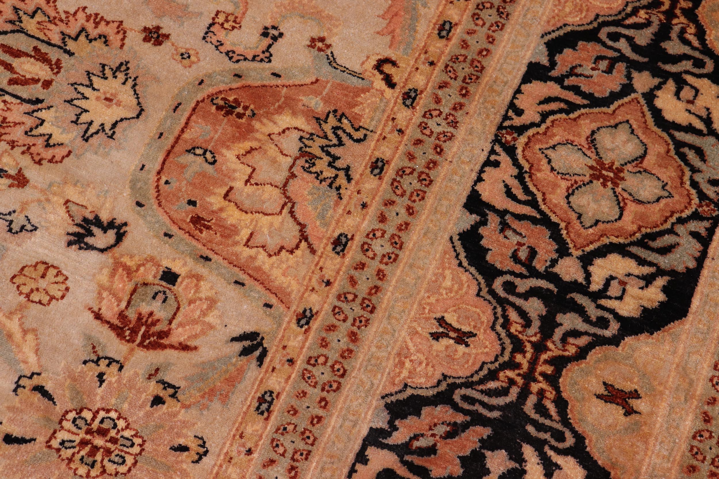 handmade Traditional Lahore Tan Black Hand Knotted RECTANGLE 100% WOOL area rug 8' x 10'