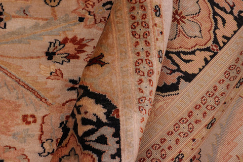 handmade Traditional Lahore Tan Black Hand Knotted RECTANGLE 100% WOOL area rug 8' x 10'