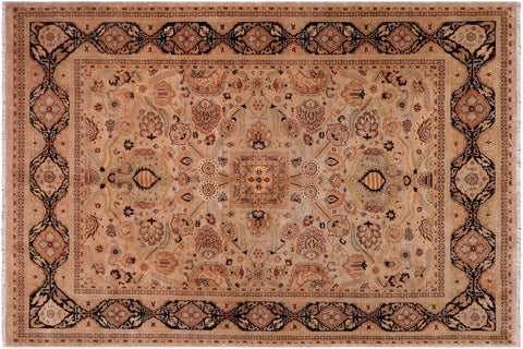 handmade Traditional Lahore Tan Black Hand Knotted RECTANGLE 100% WOOL area rug 8' x 10'