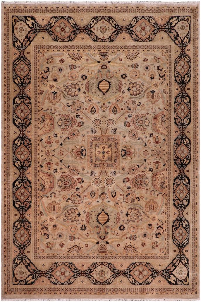handmade Traditional Lahore Tan Black Hand Knotted RECTANGLE 100% WOOL area rug 8'X10'