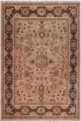 handmade Traditional Lahore Tan Black Hand Knotted RECTANGLE 100% WOOL area rug 8'X10'