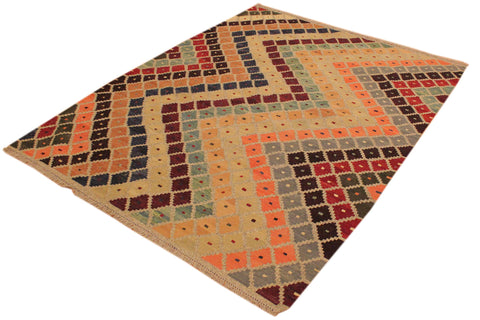 handmade Modern Kilim Tan Beige Hand-Woven RECTANGLE 100% WOOL area rug 5x7