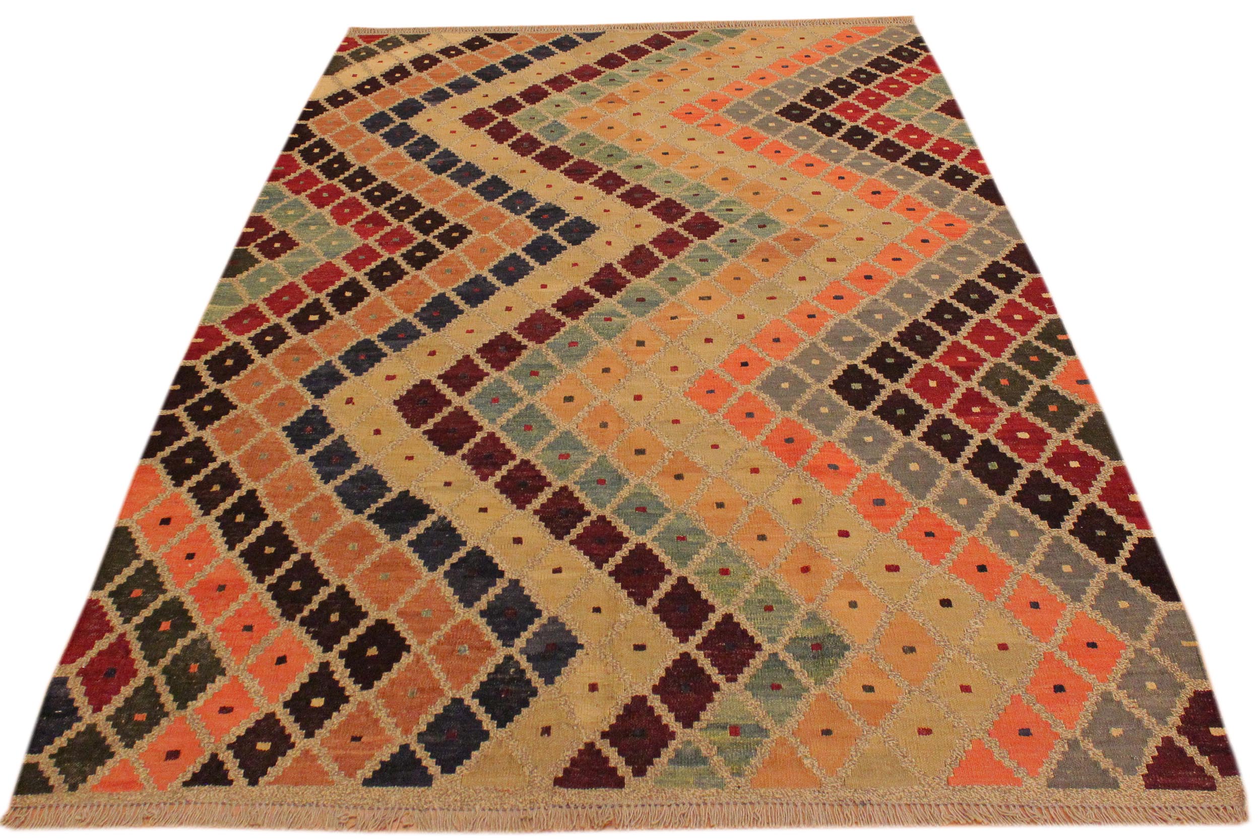 handmade Modern Kilim Tan Beige Hand-Woven RECTANGLE 100% WOOL area rug 5x7