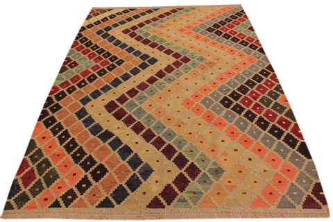 handmade Modern Kilim Tan Beige Hand-Woven RECTANGLE 100% WOOL area rug 5x7