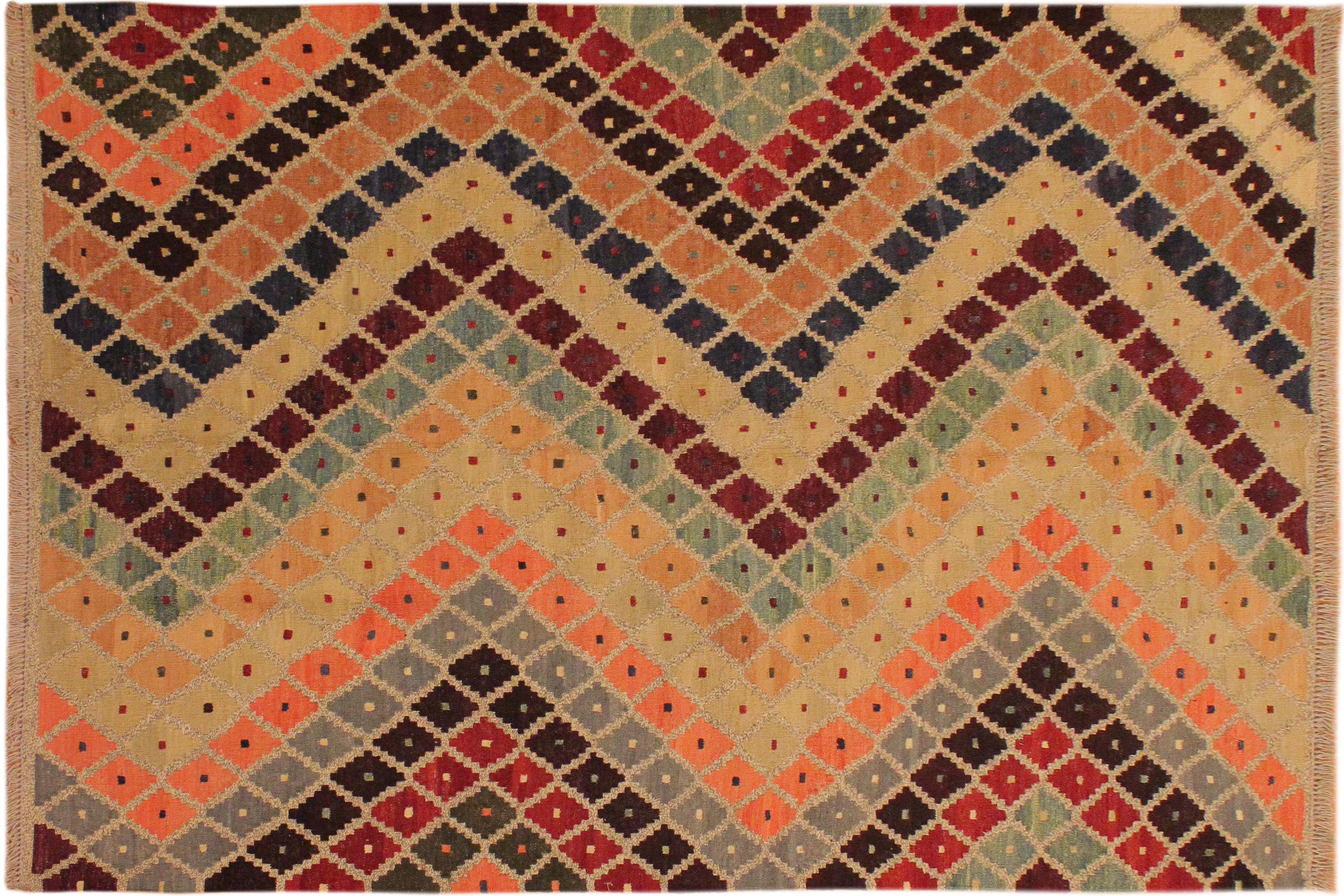 handmade Modern Kilim Tan Beige Hand-Woven RECTANGLE 100% WOOL area rug 5x7