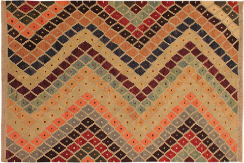 handmade Modern Kilim Tan Beige Hand-Woven RECTANGLE 100% WOOL area rug 5x7