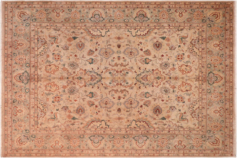 handmade Traditional Lahore Tan Green Hand Knotted RECTANGLE 100% WOOL area rug 8' x 10'