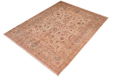 handmade Traditional Lahore Tan Green Hand Knotted RECTANGLE 100% WOOL area rug 8' x 10'