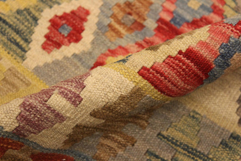 handmade Geometric Kilim Beige Blue Hand-Woven RECTANGLE 100% WOOL area rug 5 x 7