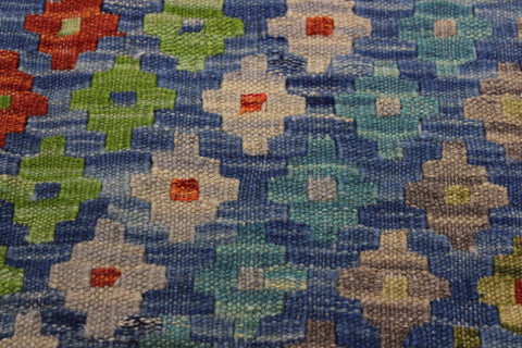 handmade Modern Kilim Blue Red Hand-Woven RECTANGLE 100% WOOL area rug 7x10