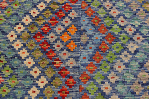 handmade Modern Kilim Blue Red Hand-Woven RECTANGLE 100% WOOL area rug 7x10